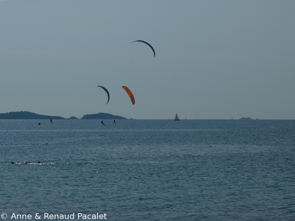 Les kite-surfs depuis le tombolo ouest