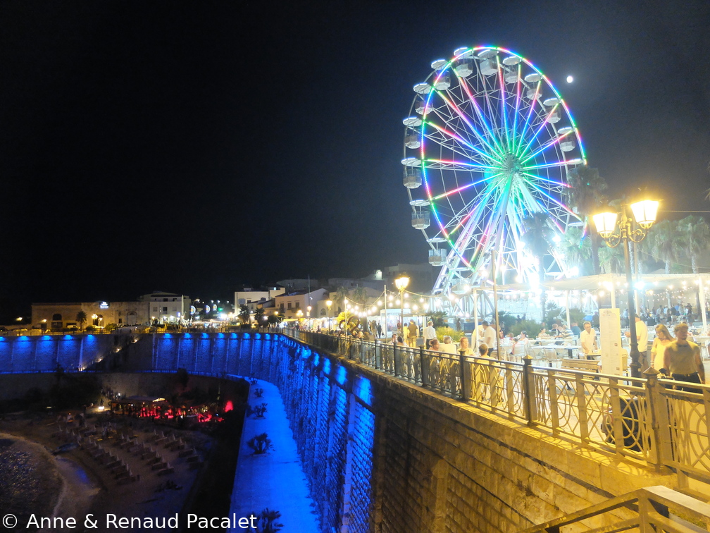 La grande roue illuminée sur le Largo Petrolo